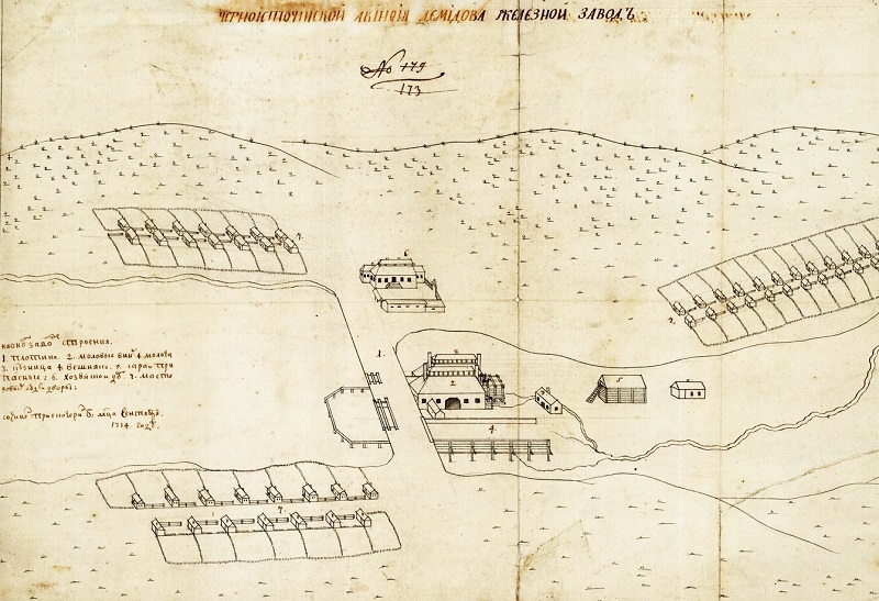 Схема Черноисточинского завода. 1734 г. ГАСО.