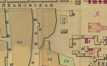 Фрагмент плана Челябинска 1784 г. В левой части числом "16" помечен Каморский питейный дом. Название улицы Азиатской написано с ошибкой -- пропущена буква "т", за что приношу извинения...