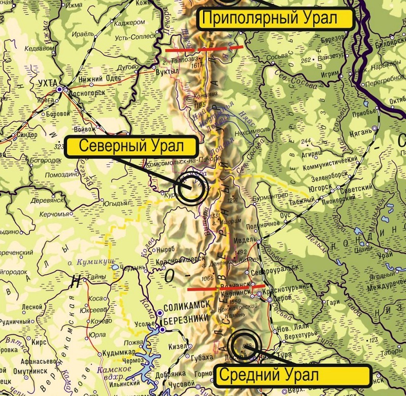 Средний, Северный и Приполярный Урал (карта)